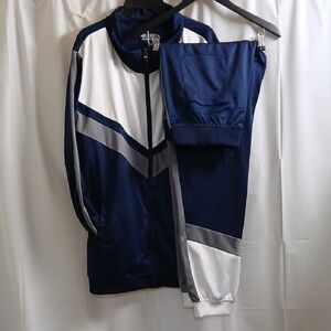 Navy and White Tracksuit with Gray Accents